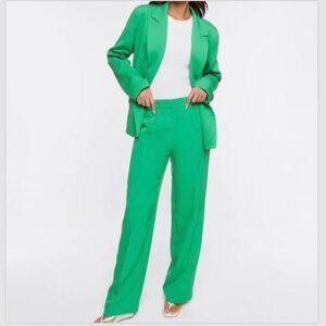 Forever 21 Green Pantsuit Set Blazer & High Rise Trousers Size S Chic Workwear